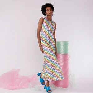 Olivia Rubin Susie Woven Rainbow Maxi Slip Dress Womens 6 Silk Blend Basketweave